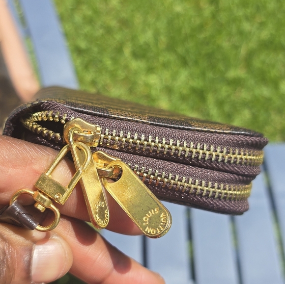 Louis Vuitton Checkered Brown Damier Ebene Wallet Women Double Zip Wrist Strap - Picture 7 of 14